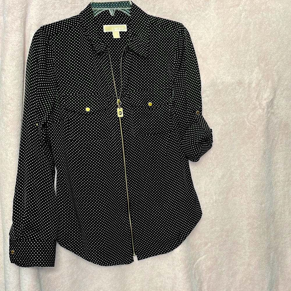 Shirt, zipper pockets long sleeves fold up & button